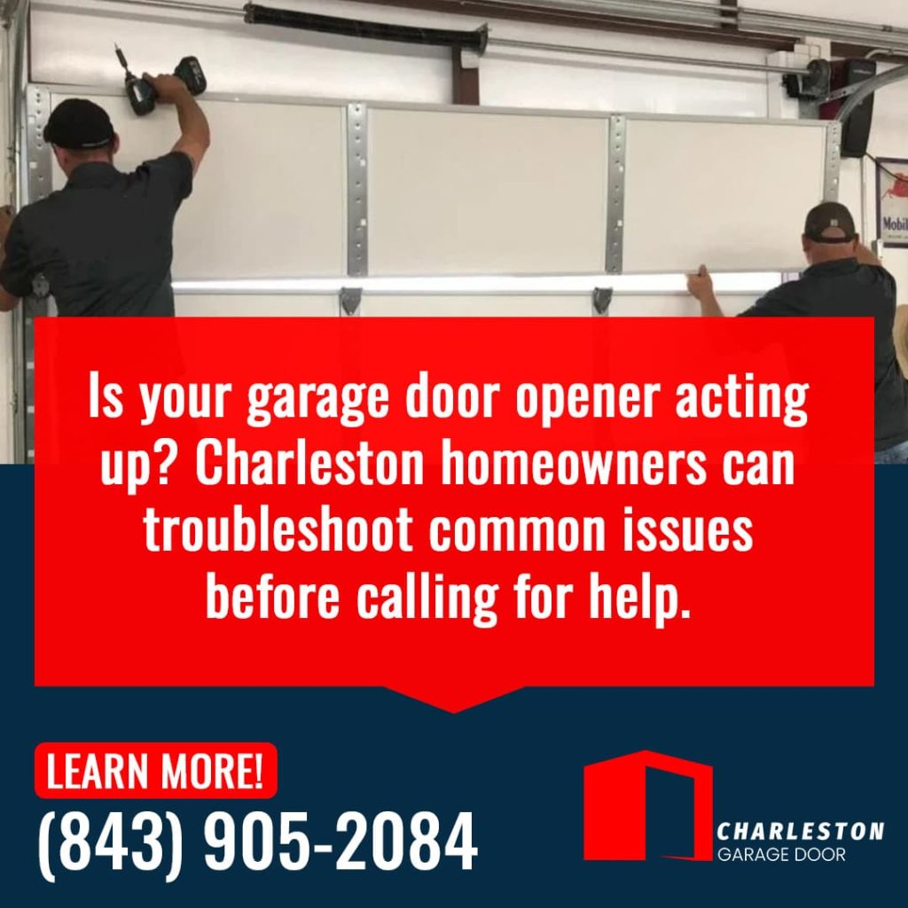 Garage Door Opener Not Responding? Here's What It Could Mean 1 Garage Door service in Charleston SC Garage door technicians inspecting and adjusting a residential garage door opener in Charleston.