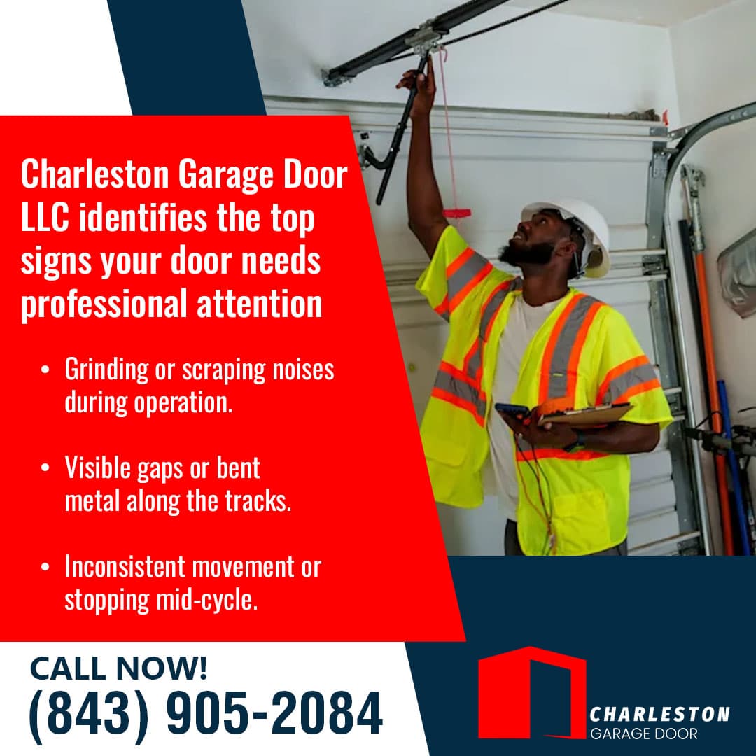 Why You Shouldn't Ignore a Jerky or Off-Track Garage Door in Charleston, SC 2 Garage Door service in Charleston SC Technician inspecting garage door opener and track system for potential issues